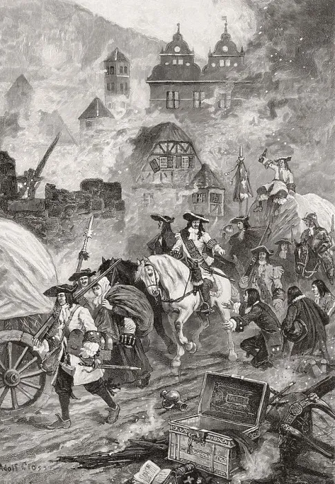 Framed Print : The destruction of Hirsau Abbey by French troops