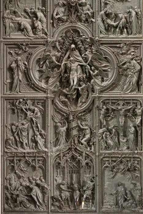 Framed Print : Detail, bronze main door of Milan Cathedral with scenes from the life of Mary Framed Print : Detail, bronze main door of Milan Cathedral with scenes from the life of Mary