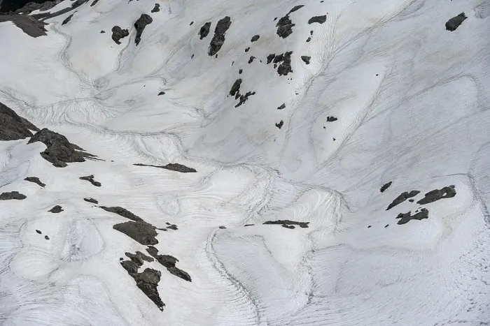 Framed Print : Detail, old snow fields in a rock basin
