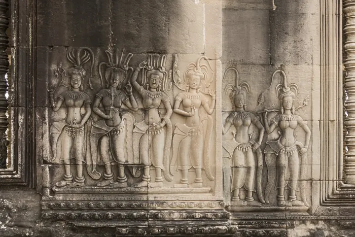 Framed Print : Detailed shots of the reliefs in the Angkor Wat temple