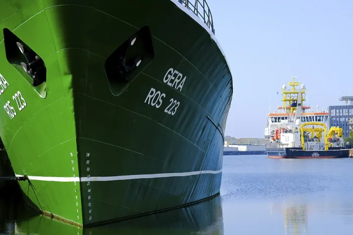 Framed Print : Detailed view of the bow of a ship