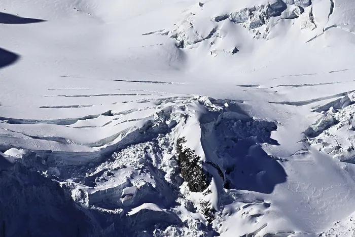 Framed Print : Detailed view of a glacier on a mountain