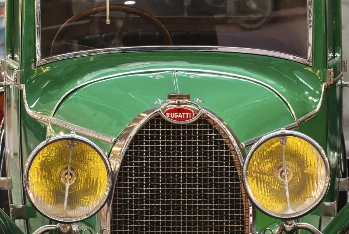Framed Print : Detailed view of a vintage Bugatti car from the 1920s