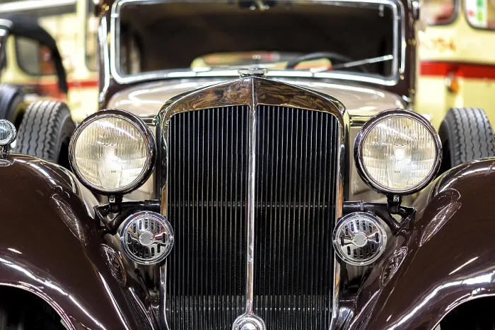 Framed Print : Details of a classic car in a museum