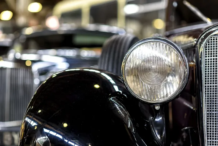 Framed Print : Details of a classic car in a museum