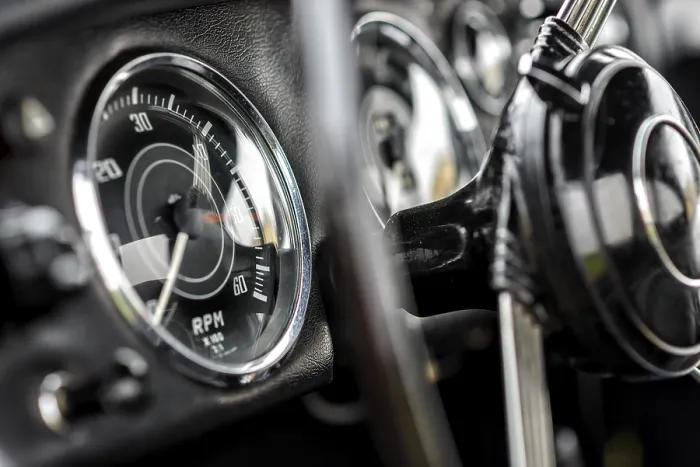 Framed Print : Details of a classic car in a museum