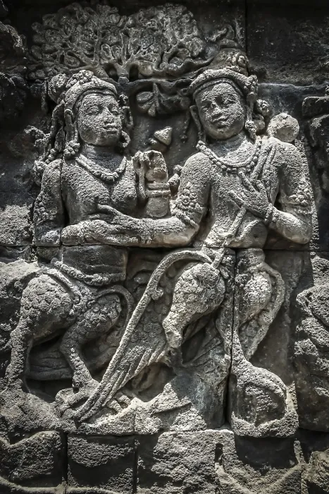 Framed Print : Details of sculptures and reliefs on the walls of the Borobudur temple in Java Framed Print : Details of sculptures and reliefs on the walls of the Borobudur temple in Java