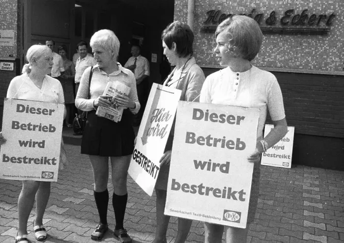 Framed Print : DEU, Germany. The strike of the textile workers in the collective bargaining conflict of IG Textil