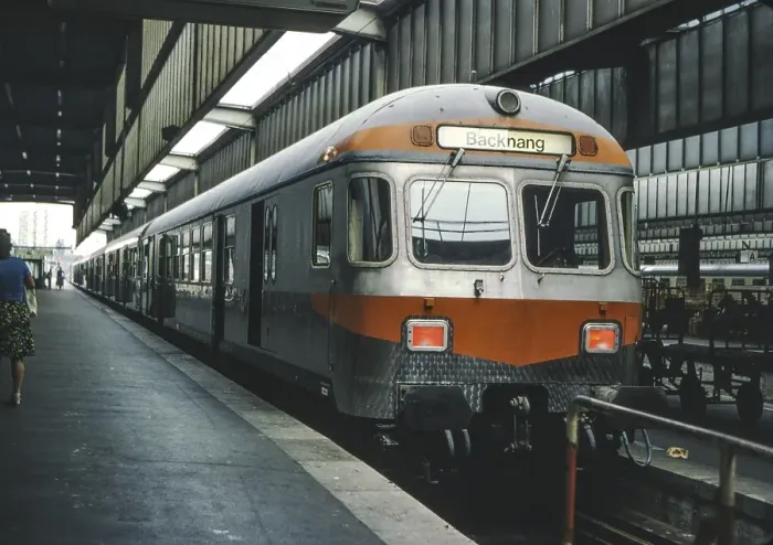 Framed Print : Deutsche Bahn DB local train to Backnang in the summer of 1979 at Stuttgart Central Station, Baden-Wuerttemberg, Germany, Europe
