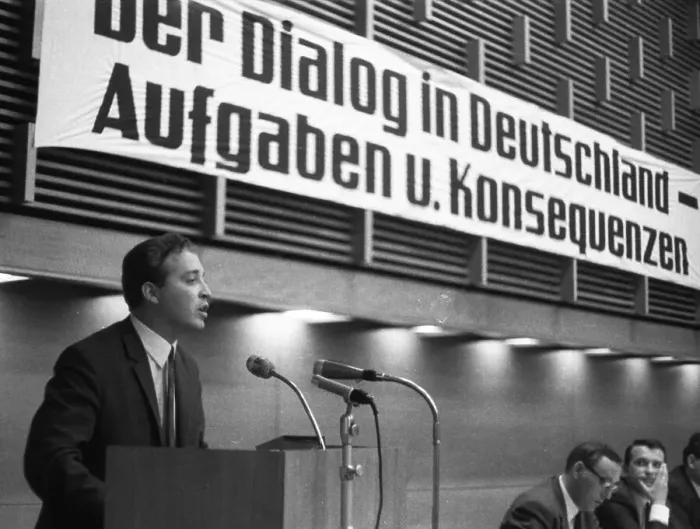 Framed Print : Dialogue in Germany was the motto of a conference of youth associations from East Framed Print : Dialogue in Germany was the motto of a conference of youth associations from East