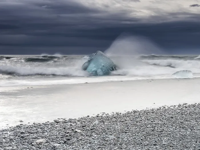 Framed Print : Diamond Beach, iceberg in the surf
