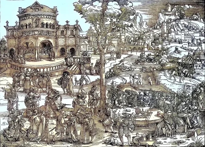 Framed Print : Die Freuden des Lebens, Holzschnitt von H