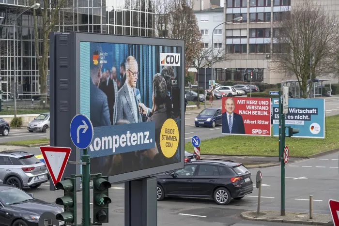Framed Print : Digital billboard with CDU election advertising Framed Print : Digital billboard with CDU election advertising
