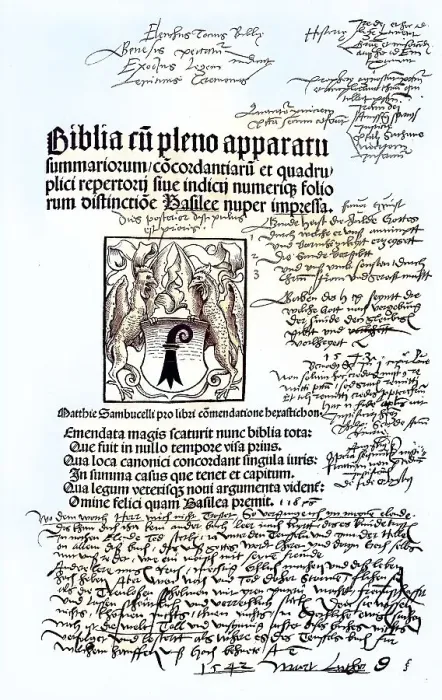 Framed Print : Digitally restored, Facsimile of the title of Luthers Handbible