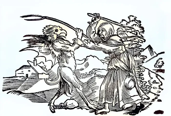 Framed Print : Digitally restored, Old woman in battle with the devil