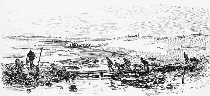 Framed Print : Dike construction after the flood