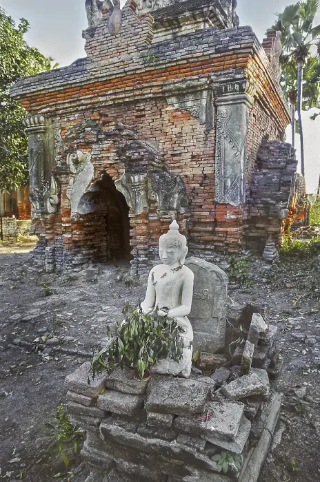 Framed Print : Dilapidated temple with Buddha figure in Amarapura Framed Print : Dilapidated temple with Buddha figure in Amarapura