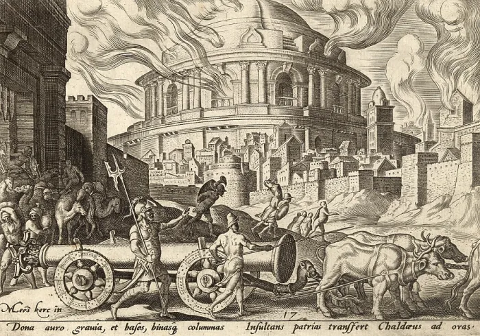 Framed Print : From The Disasters of The Jewish People: The Chaldeans carry away the pillars of the Temple