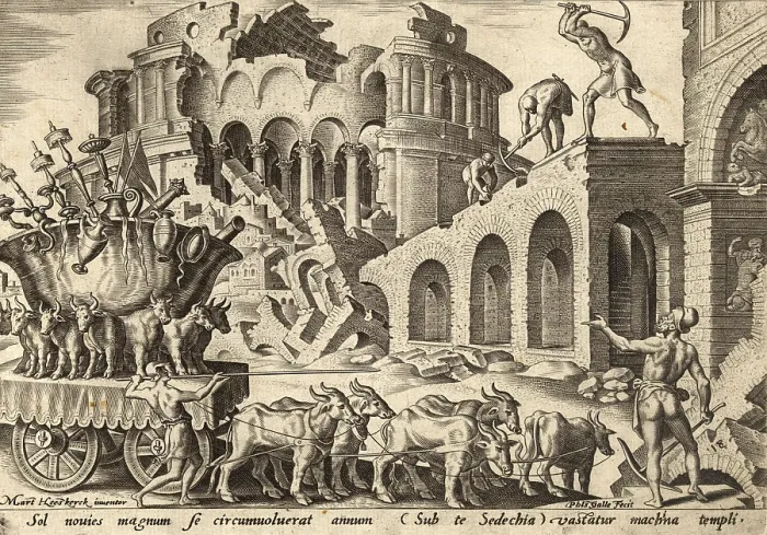 Framed Print : From The Disasters of The Jewish People: The Chaldeans carry away the temple treasures