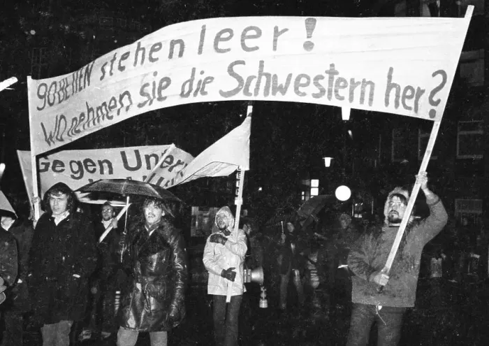 Framed Print : The dismissal of two nurses was protested by parts of the staff at Essen Hospital on 19 October 1973 Framed Print : The dismissal of two nurses was protested by parts of the staff at Essen Hospital on 19 October 1973