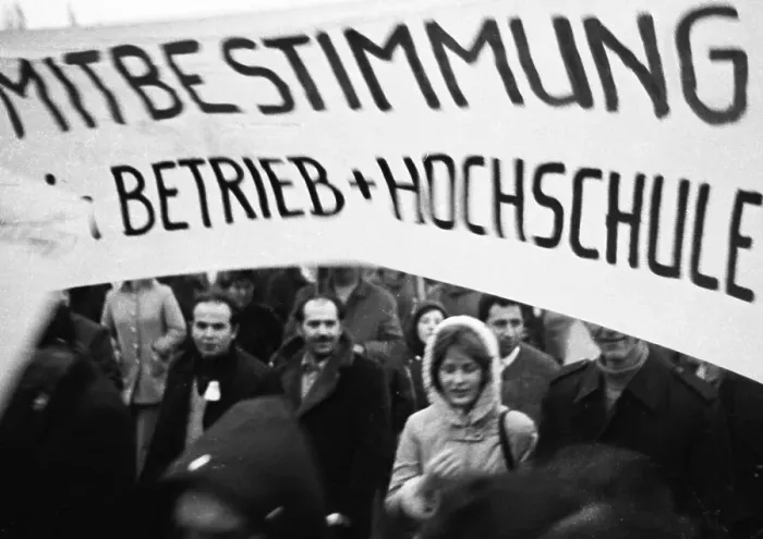 Framed Print : The dismissal of workers at the Mannesmann factory after a spontaneous strike not led by the union provoked protests by