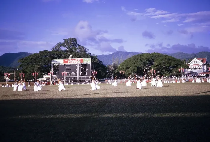 Framed Print : Display of physical education gymnastics by school children, Port of Spain, Trinidad c 1962 independence pageant