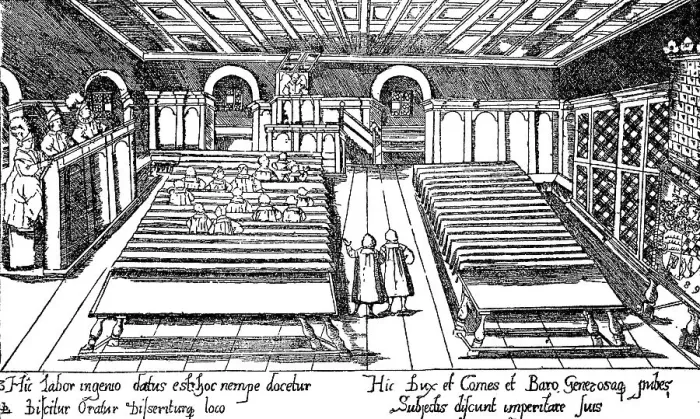 Framed Print : Disputation im Collegium illustre at Tuebingen