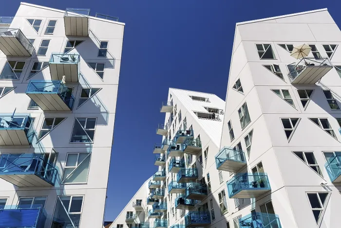 Framed Print : Distinctive white residential complex