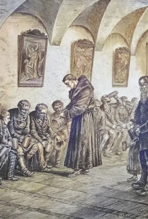 Framed Print : Distribution of beer in the Franciscan monastery in Munich