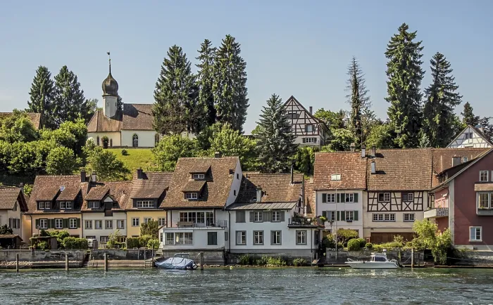 Framed Print : The district of Stein am Rhein? In front of Brugg? located on the left bank of the Rhine! Framed Print : The district of Stein am Rhein? In front of Brugg? located on the left bank of the Rhine!