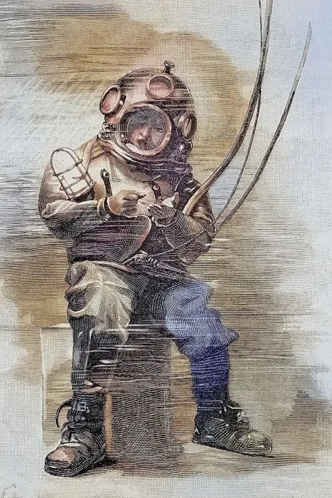 Framed Print : Diver in full equipment under water Framed Print : Diver in full equipment under water