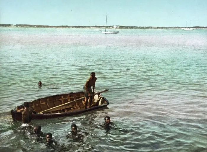 Framed Print : Diving for coins, Nassau, Bahama Islands