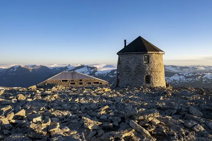 Framed Print : DNT's old and new mountain huts Skalatarnet at sunset Framed Print : DNT's old and new mountain huts Skalatarnet at sunset