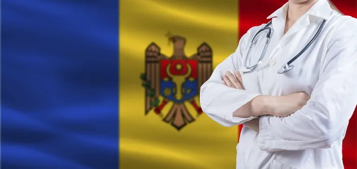 Framed Print : Doctor with crossed arms on Moldova flag Framed Print : Doctor with crossed arms on Moldova flag