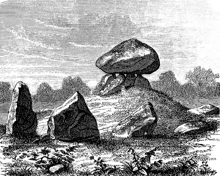 Framed Print : Dolmen near Halskov, Sjaelland, erratic blocks. flat landscape, circle, history of prehistoric mankind, Denmark, historical illustration 1880, Europe