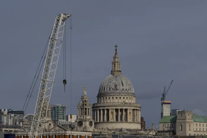 Framed Print : Dome of St. Pauls cathedral and mechanical cranes