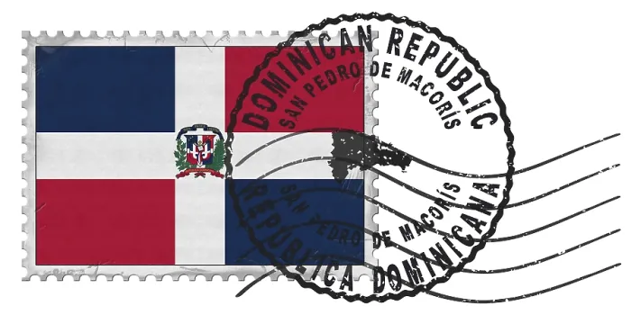 Framed Print : Dominican Republic San Pedro de Macoris Stamp with National Flag and Postmark