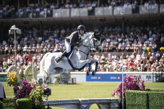 Framed Print : Donald Whitaker of Great Britain and riding Millfield Colette compete in the first round of the 1