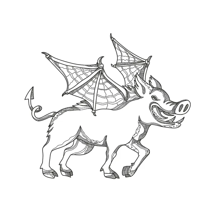 Framed Print : Doodle art illustration of a winged wild boar Framed Print : Doodle art illustration of a winged wild boar