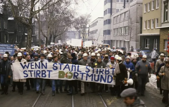 Framed Print : Dortmund. Demonstration for steel industry on 16
