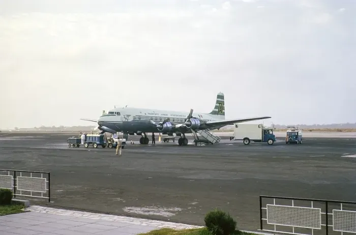 Framed Print : Douglas DC 6 aeroplane TAI Airlines, Transports Aeriens Intercontinentaux, Freetown, Sierra Leone, West Africa 1963, Africa