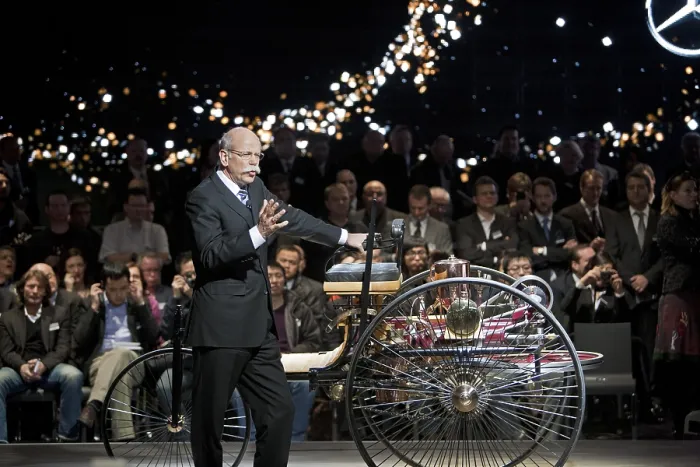 Framed Print : Dr. Dieter Zetsche with the Benz Patent-Motorwagen