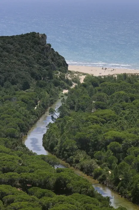 Framed Print : Drainage channel and a sandy beach in the Maremma Natural Park Framed Print : Drainage channel and a sandy beach in the Maremma Natural Park