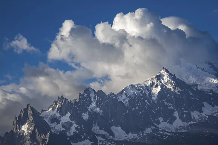 Framed Print : Dramatic cape atmosphere over the Aiguille du Moine and Mont Blanc
