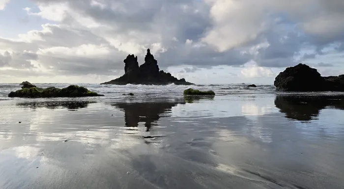 Framed Print : Dramatic clouds with rock formation on the beach of Playa de Benijo Framed Print : Dramatic clouds with rock formation on the beach of Playa de Benijo