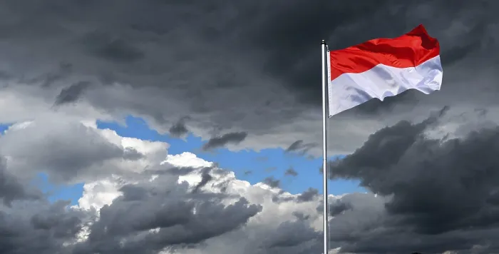 Framed Print : Dramatic sky with national flag of Indonesia in strong wind Framed Print : Dramatic sky with national flag of Indonesia in strong wind