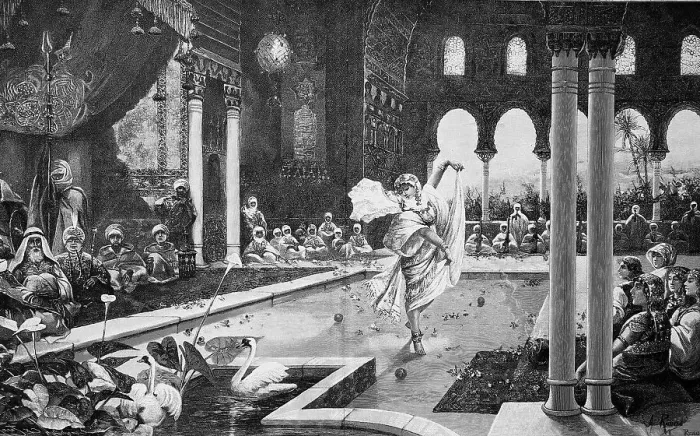 Framed Print : Drangentanz, belly dance in a Turkish harem