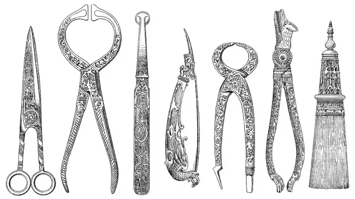 Framed Print : Drawing from 1882, various tools of the German Renaissance Framed Print : Drawing from 1882, various tools of the German Renaissance