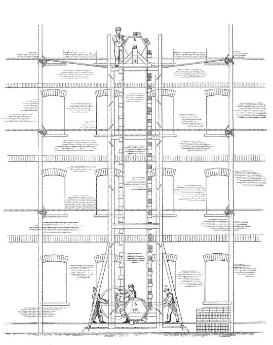 Framed Print : Drawing of a machine for conveying bricks in house construction