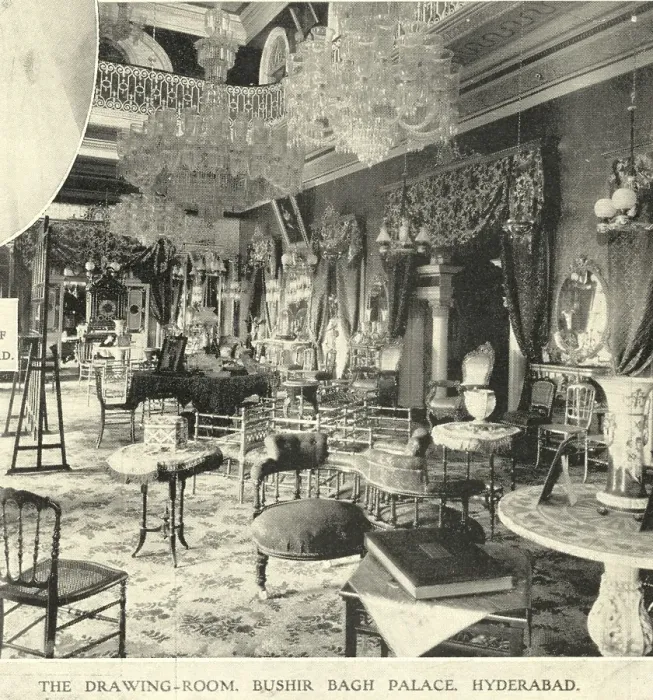 Framed Print : The drawing room, Bushir Bagh palace, 10th February 1906, Hyderabad, Andhra Pradesh, India, Asia